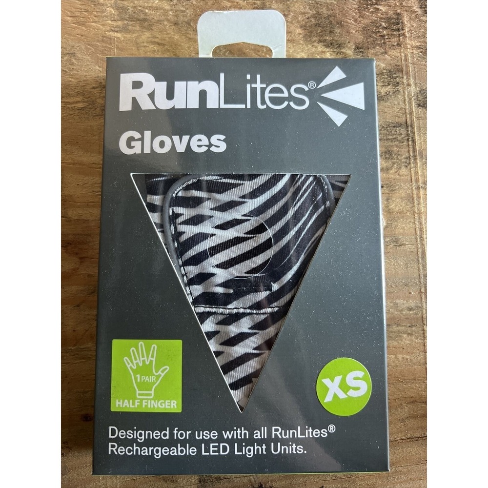 RunLites Zebra Print Fingerless Light Gloves Size XS With battery